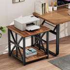 GreenForest Large End Table with X-Shaped Metal Frame for Living Room | Rustic Side Table for Bedroom Office,2-Tier Storage Shelf Nightstand,Scratch-resistant Sofa Table,Walnut,24 inch