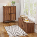BERRYMERRY 39.4" Fluted Shoe Storage Bench for Entryway,2 Tier Shoe Cabinet Bench with Adjustable Shelf,Bench for Bedroom End of Bed (Walnut, 13.8”D x 39.4”W x 18.5”H)