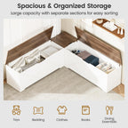 L Shaped Storage Bench, 63" Corner Bench with Storage, Breakfast Nook Bench with 3 Hidden Flip-Top Compartments, Backless Dining Bench for Kitchen, Entryway, Dining Room, Walnut White