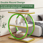 IBUYKE Narrow End Table with 3 Storage Shelves, Industrial Sofa Side Table, Double Round Metal Frames, Slim Nightstand and Bedside Table for Bedroom, Living Room, White with Gold UTMJ418G