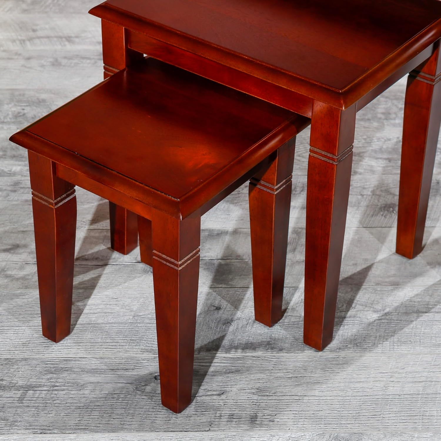 3-Piece Cherry Nesting Table Set with Tapered Legs and Carved Details | Three-piece nesting tables with tapered legs and carved details