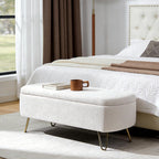 Boucle Storage Bench, Small End of Bed Bench for Bedroom, Entryway Bench with Storage, Sherpa Upholstered Ottoman Foot Rest for Living Room, Gold Legs, Cream