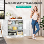White Storage Cabinet with Doors and Adjustable Shelves,36" Farmhouse Food Pantry Cabinets,Small Sideboard Cabinet,Short Metal Storage Cabinets for Home Kitchen,Dining/Living/Laundry/Room