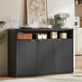 LEYAOYAO Fluted Buffet Cabinet with Storage, 45" Wide Wood Sideboard Credenza with 3 Doors & Open Storage Shelf, Modern Kitchen Console Accent Cabinets, Coffee Bar Table for Dining Room, Black Oak