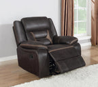 Coaster Home Furnishings - Greer - Leatherette Upholstered Swivel Glider Recliner Chair with Pocket Coil Cushions, Padded Armrests, Contrasting Stitching - Living Room - 41-Inch - Brown - 651356