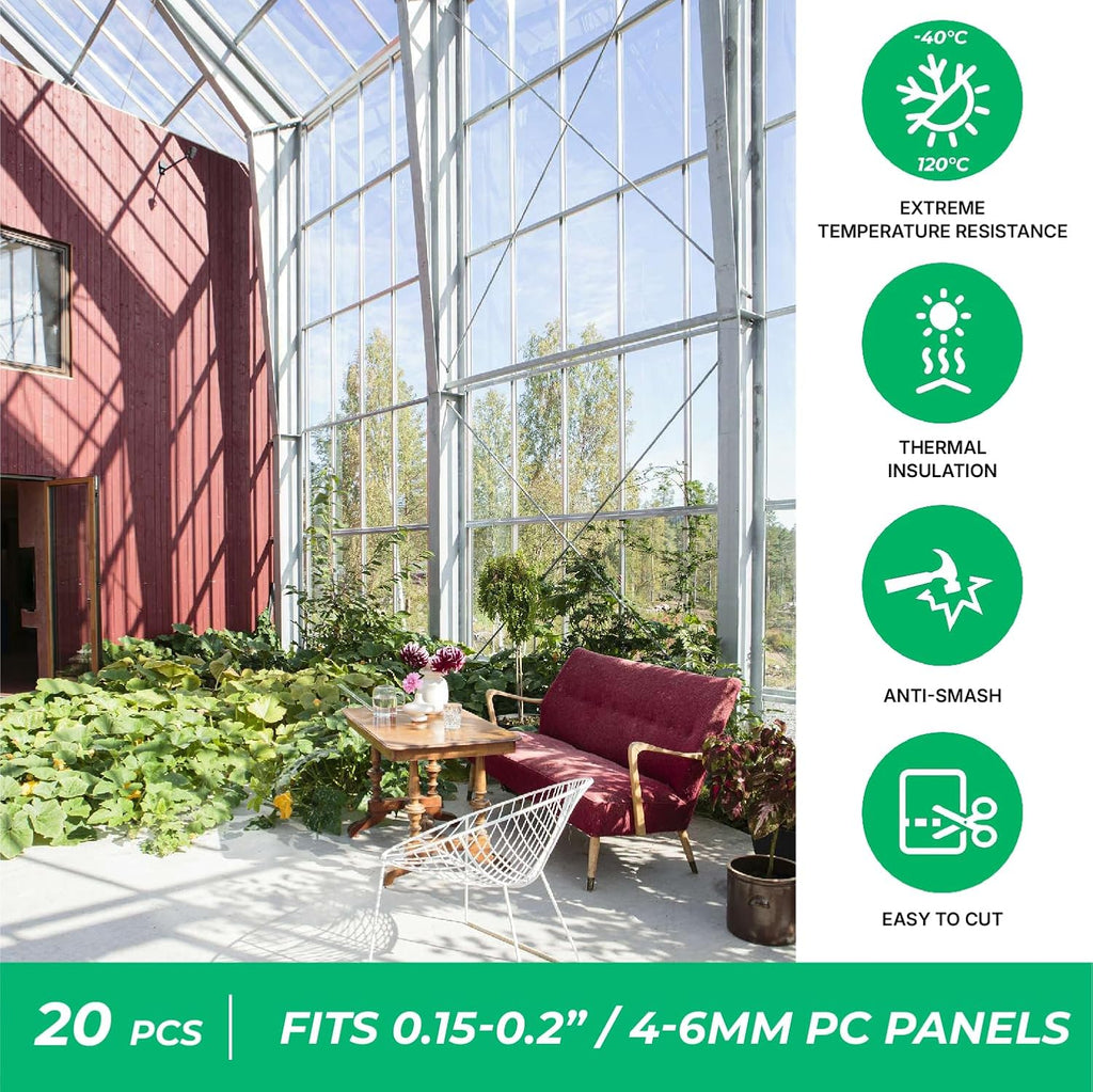 Polycarbonate Greenhouse Panels U Connector - 20 Pieces, 2ft Length, Prevent Dust, Rain & Moisture from Getting into Twin-Wall Panels, Fit 6mm or 4mm (0.2 in) Panels (U Connectors 6mm-2ft)