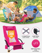 KingCamp Low Beach Chair, High Back Folding Camping Chair for Adults, Oversized Breathable Mesh Seat, 300lbs Heavy Duty Portable Chair with Cup Holder & Storage Pockets for Beach, Outdoor
