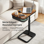 Kitstorack Large TV Tray Table with Flip-Top Storage, Adjustable Height | 18.9" x 14.2" desktop, metal frame, Oxford fabric basket, 9 height settings, C-shaped base, sofa, bed, living room