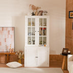 roomfitters 75.25'' Pantry Cabinet with Glass Door, Farmhouse Hutch Display Cabinet with Storage for Kitchen and Living Room, White