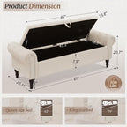 Cozyman Storage Bench Ottoman, 61" King Linen Rolled Arm Bedroom End of Bed Bench, Window Bench with Button Tufted and Nailhead Trim for Foot of Bed Bench, Bedroom, Entryway, Living Room, Linen Color