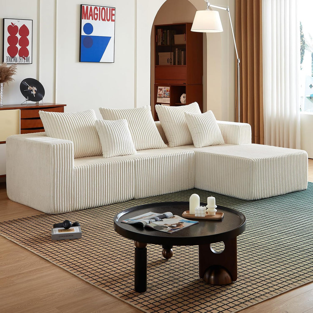 102" L Shaped Convertible Couch in a Box for Living Room Beige | Zero-assembly cloud couch with high-density memory foam for pressure-relieving, frame-free comfort.