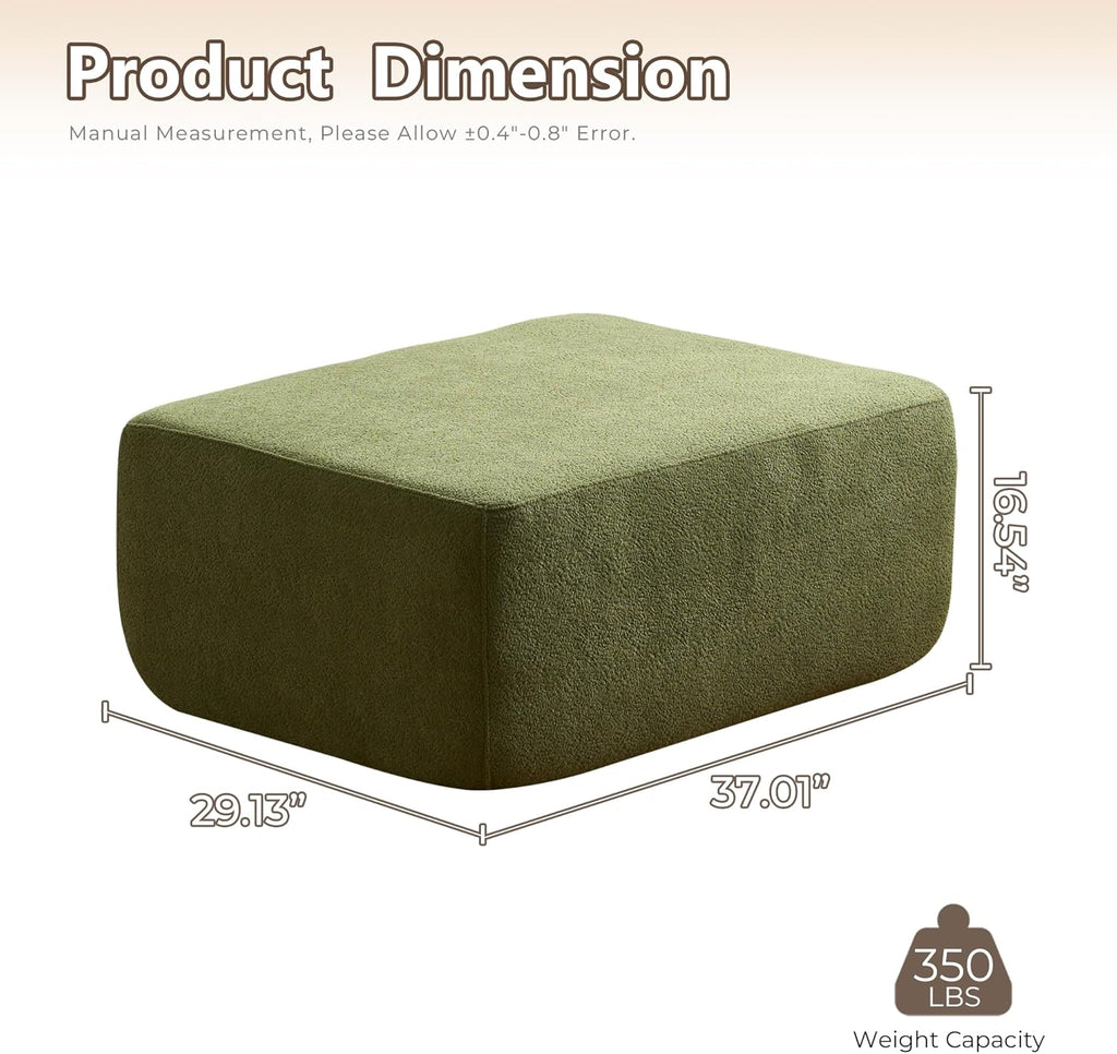 HOOOWOOO Large Ottoman Coffee Table for Couch,Oversized Rectangular Ottoman Bench Seat,Modern Plush Corduroy Upholstered Foot Rest for Living Room Bedroom Bedside,Cloud Green