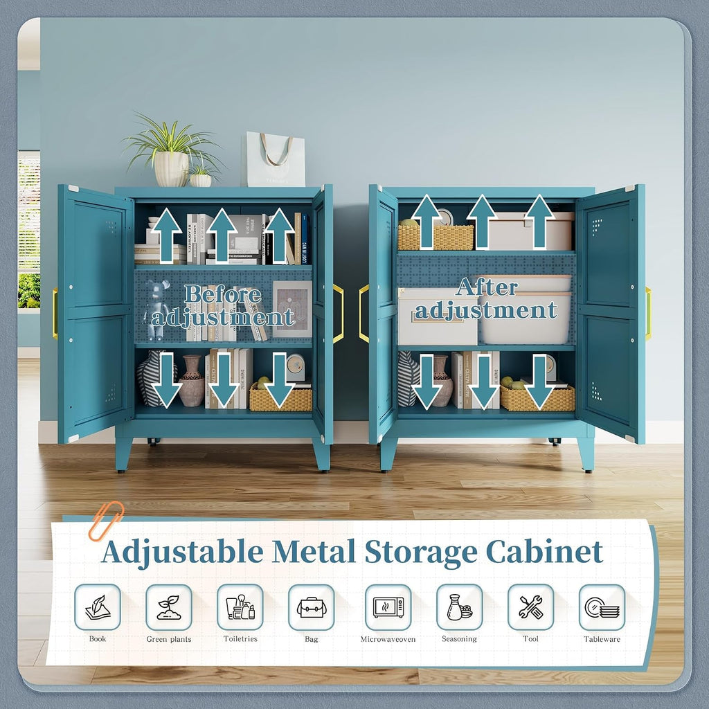 Short Pantry Cabinet with 2 Doors and Adjustable Shelves | Small Kitchen Storage Cabinet with Leveling Feet and Anti-Tip, Kitchen Pantry & Sideboard Cabinet for Entryway, Living Room