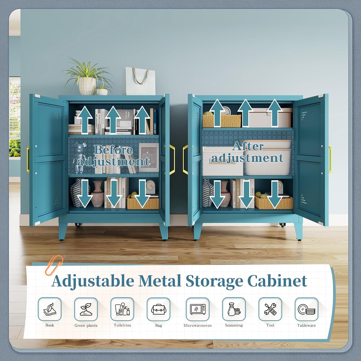 Short Pantry Cabinet with 2 Doors and Adjustable Shelves | Small Kitchen Storage Cabinet with Leveling Feet and Anti-Tip, Kitchen Pantry & Sideboard Cabinet for Entryway, Living Room