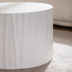 Nesting Coffee Table Set of 2, Modern Round Wooden Drum Side End Coffee Tables for Living Room, Bedroom, White-03
