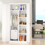 Greenvelly Metal Wardrobe Cabinet with Locking Doors, 72"H White Metal Wardrobe Closet with Hanging Rods and Adjustable Shelves, Clothing Storage Closet for Home, Office, Employee, Gym (16" D x 32" W)