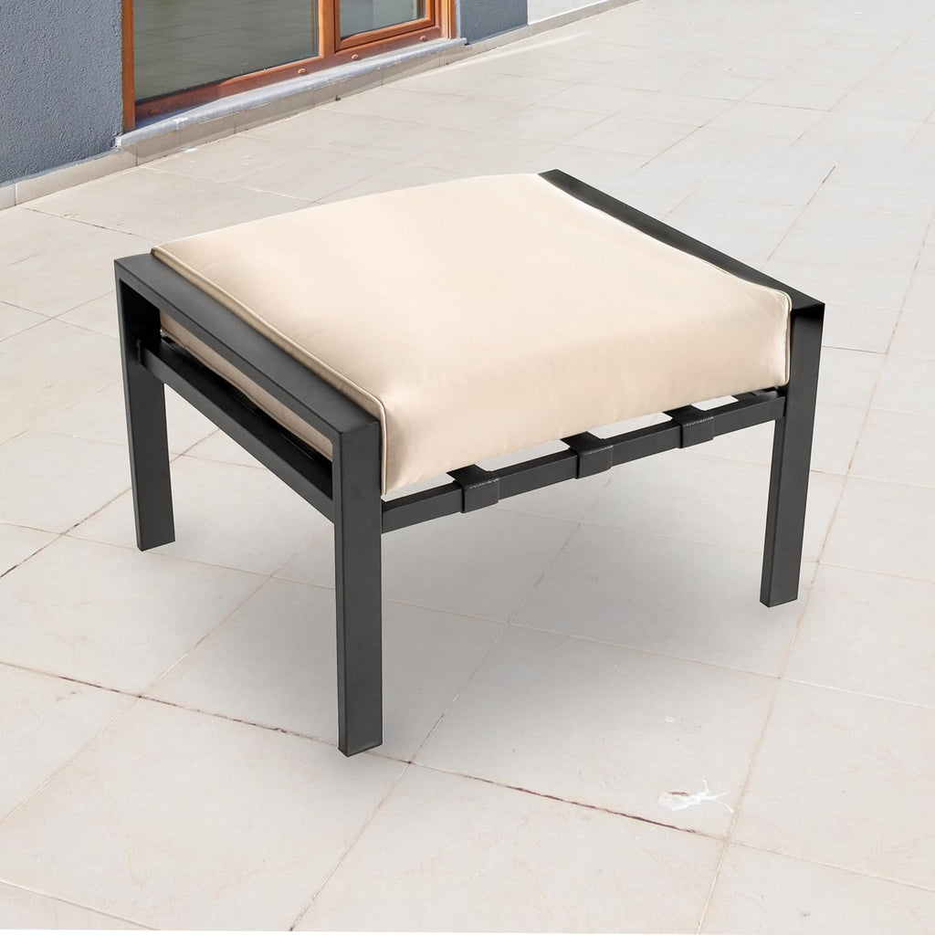 LOKATSE HOME Outdoor Patio Ottoman Metal Footstool with Soft Thick Cushion for Backyard Deck Lawn Garden, Beige
