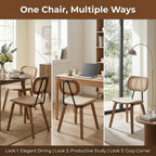 CIMOTA Mid Century Modern Dining Chairs Set of 4, Rattan Back Kitchen Chairs with Solid Wood Frame, Upholstered Faux Leather Seat, Armless Cane Dining Room Chair for Kitchen, Farmhouse, PU Beige
