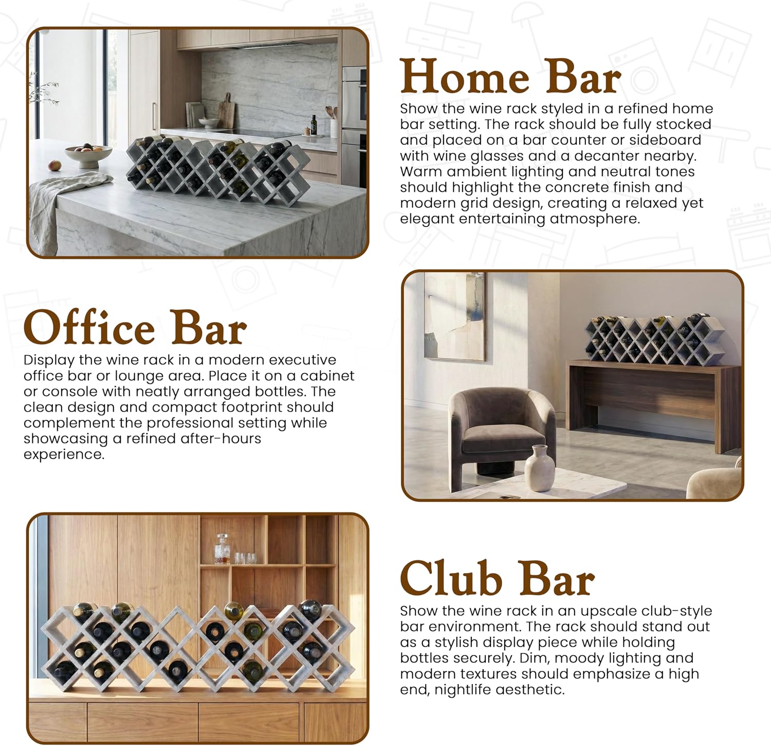 Kings Brand Furniture 30-Bottle Wine Rack – Geometric Grid Design, Modern Countertop Wine Storage for Kitchen, Bar, or Sideboard Display (Concrete Finish)