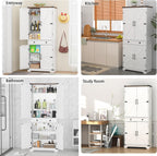 71" Tall Kitchen Pantry Storage Cabinet with Drawer & 4 Barn Doors, Freestanding Storage Cupboard with Adjustable Shelves, Large Capacity Floor Cabinet for Kitchen, Dining Room, Bathroom, White