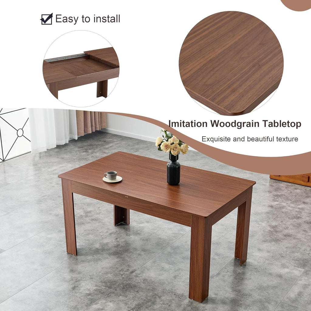 Extendable Dining Table for 4-10 People｜59-87 Inch Rectangular Kitchen & Dining Room Table with 2 Extension Leaves｜Modern Walnut Wood Expandable Table