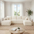 118" U-Shaped Modular Sectional Sofa Set,Soft Corduroy Cloud Couch with Chaise & Ottoman,Deep Seat Couches for Living Room,No-Assembly - Beige (Left Facing Chaise)