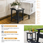 LUE BONA Outdoor Side Table, 2-Tier HDPS Small Patio Table, Black | 2-Tier Shelf for Extra Storage, Small End Table for Pool, Porch, Balcony, Weather Resistant HDPS, Easy Clean