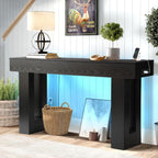 Grepatio Long Console Table with LED Light, 63 Inch Wood Entryway Table with USB Power Outlet, Narrow Sofa Behind Couch Table, Farmhouse Entry Tables for Entryway, Hallway, Living Room (LED Black)