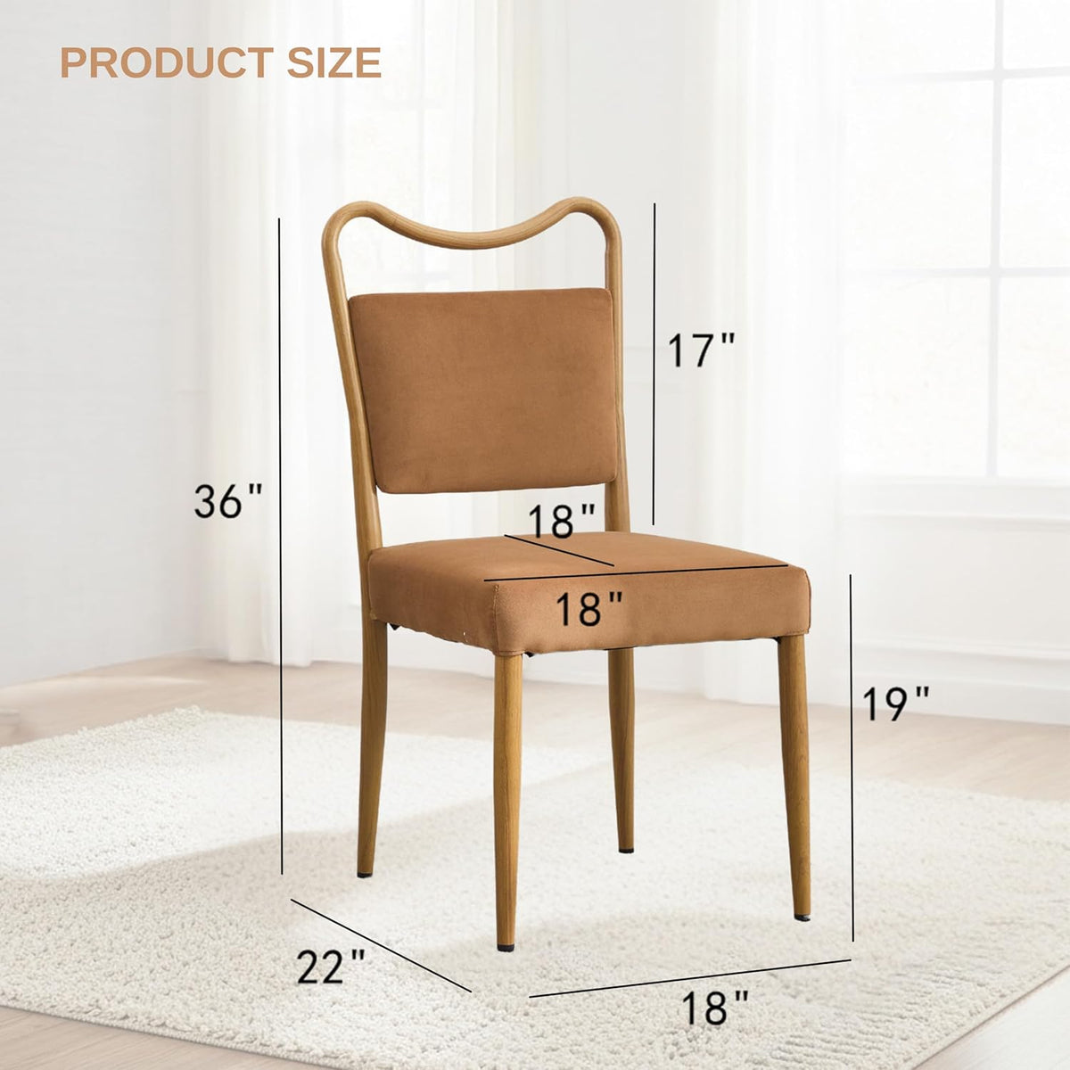 Velvet Dining Chairs Set of 4, Upholstered Dining Chairs with Wood Grained Metal Frame, Mid Century Modern Velvet Chairs for Dining Room, Kitchen and Restaurant,Velvet Brown