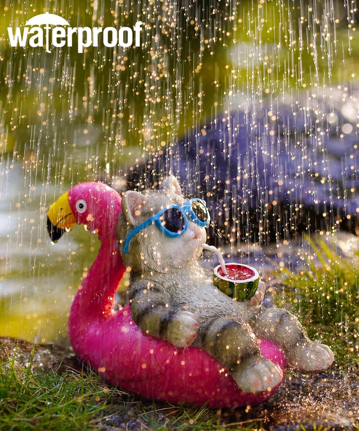 Cat Lying Flamingo Statue: Outdoor Sculptures Clearance for Lawn Porch Patio Balcony Yard - Gifts for Mom Women