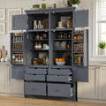 Freestanding Kitchen Pantry with Drawers, Shelves & Pull-out Trays,Gray | Freestanding tall unit with 8 door shelves, 4 pull-out trays, 6 drawers, gray finish, for dining room use