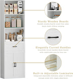 67" Tall Kitchen Pantry Storage Cabinet, Modern Freestanding Food Storage Unit with Doors, 4 Tier Open Shelves, Cupboard for Small Kitchen, Mudroom or Hallway (White, with Drawer)