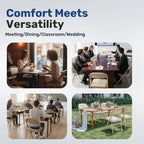 Simple Deluxe Dining Chairs Set of 4, Leather Cushion Foldable Contemporary Kitchen Side Chair with Padded Back & Sturdy Metal Legs, Upholstered Seat for Home/Living Room/Bedroom/Cafe, Tan