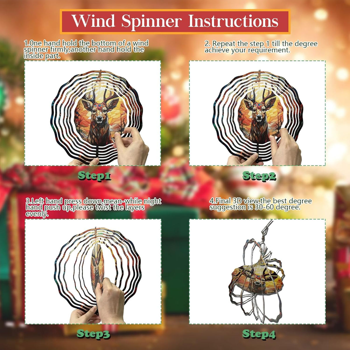 Deer Head Wind Spinner 3D Frosted Deer Wind Spinners Hanging for Yard and Garden Wind Sculptures,Cute Deer Head Wind Spinners Made of Tough Steel Plate