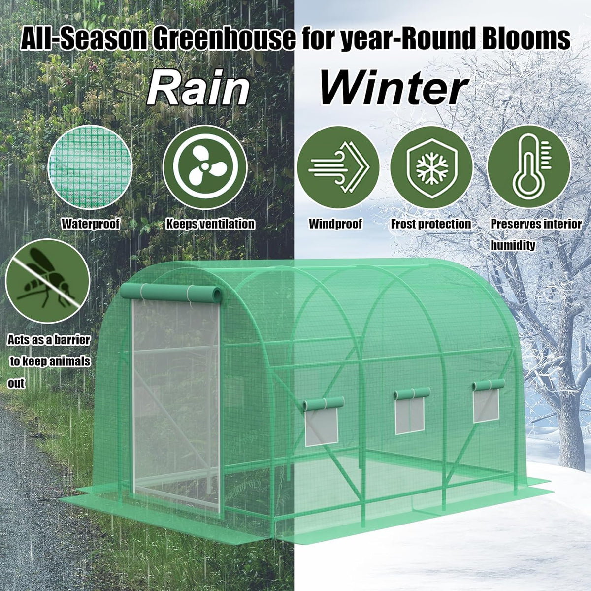 12x7x7 FT Greenhouse, Outdoor Walk-in GreenHouses with Screen Windows and Dual Zippered Door, Portable Waterproof Green Houses Tent for Outside Heavy Duty with Reinforced Frame #2