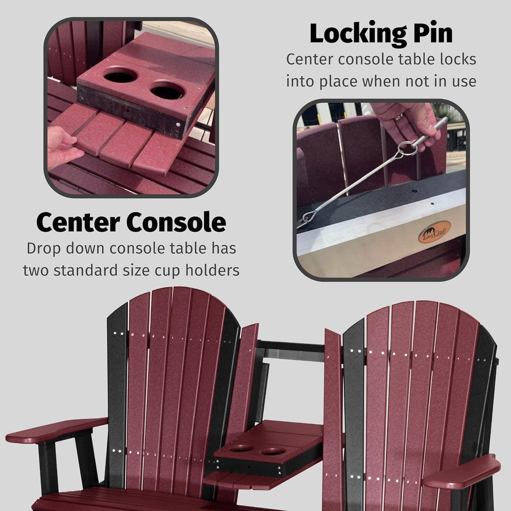 LuxCraft 5' Adirondack Glider with fold Down Console (Weatherwood on Chestnut Brown)