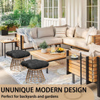 Outdoor Wicker Patio Ottomans Set of 2 rotatable Outdoor Footrest Small Seating, Large Wide Footrest, PE Rattan Thicken Cushioned Footrest, All-Weather Wicker Furniture for Balcony, Porch (YB)