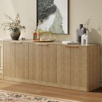 67 Inch Fluted Oak Buffet Cabinet Sideboard with 6 Doors, Large Wood Credenza Storage Cabinet, Mid Century Modern Sideboard for Kitchen and Living Room, 67"×31.5"×15.7"