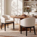 HNY Barrel Dining Chairs Set of 2, Mid Century Modern Upholstered Dining Chairs with Arms, Linen Kitchen & Dining Room Chairs, Solid Wood Frame Accent Chairs for Kitchen, Apartment, Cream