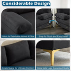 VINGLI 110" Modern Sectional Couch with 51" D Double Chaise, Black Deep Seat U Shaped Couch with Removable Pillows & Metal Legs, Comfy 4-Seat Sofas for Living Room, Linen Fabric