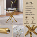 36" Round Glass Dining Room Table with Glass Top and Gold Legs for Kitchen and Dining, Modern Compact Round Dinner Table for Apartment Small Spaces