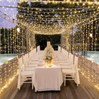 JMEXSUSS 300 LED Remote Control Curtain Lights, Plug in Fairy Curtain Lights Outdoor, Window Wall Hanging String Lights for Bedroom Backdrop Wedding Party Indoor Christmas Patio Dorm Decor, Warm White