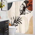 Glawry Abstract Tropical Shower Curtain Boho Watercolor Red Brown Palm Leaf Plant Botanical Bathroom Minimalist Bohemian Leaves 60Wx72L Inches Bath Accessories Art Home Decor Fabric with Hooks