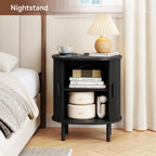 ONBRILL Oval End Table with Charging Station, Sliding Door, Black(2-Pack)