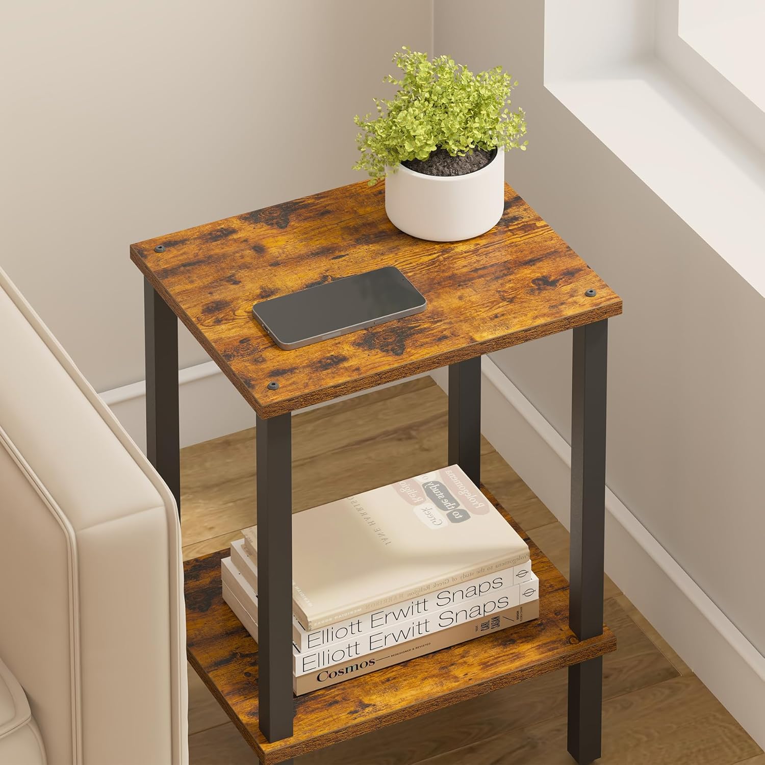 TUTOTAK End Table, Set of 2, Side Table, Nightstand, 2-Tier Storage Shelf, Sofa Table for Small Space, Living Room, Bed Room TB01BB035