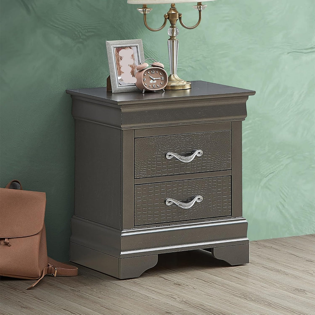 Sleek Metallic Black Nightstand with Drawers ﻿,for Small Spaces