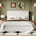 Allewie Queen Bed Frame, Adjustable Corduroy Headboard, Platform, White