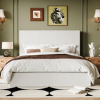 Allewie Queen Bed Frame, Adjustable Corduroy Headboard, Platform, White