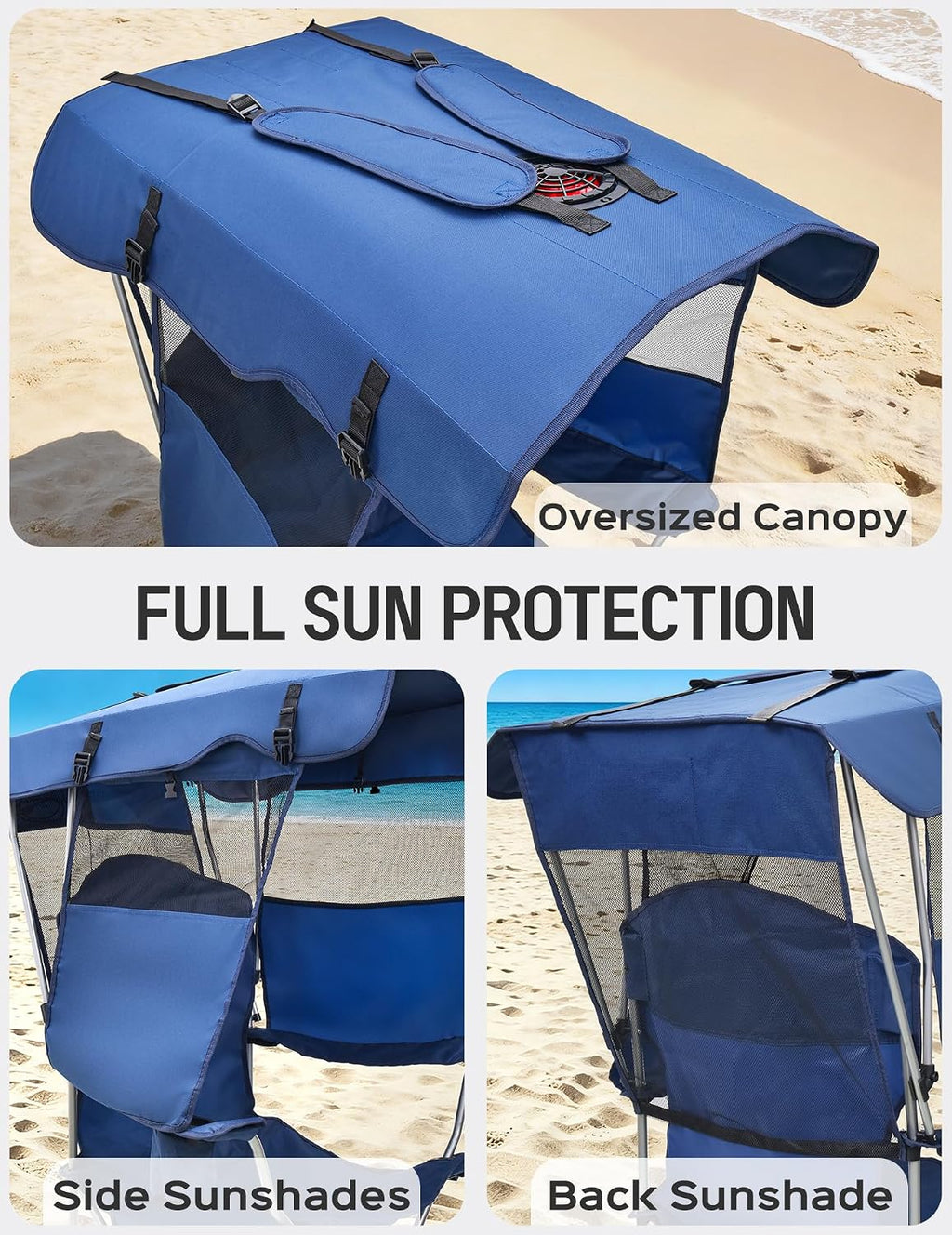 East Oak Camping Chair with Canopy & Fan, 25" High Back Canopy Chair with Powerful & Quiet USB Fan (Battery Not Included), 330 lbs Heavy Duty Beach Chair with Canopy Shade