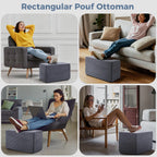 Rectangular Pouf Ottoman, Foam-Filled Footrest, Dark Gray | Soft coral fleece, adjustable foam filling, hidden storage and a carry handle combine comfort with everyday convenience.